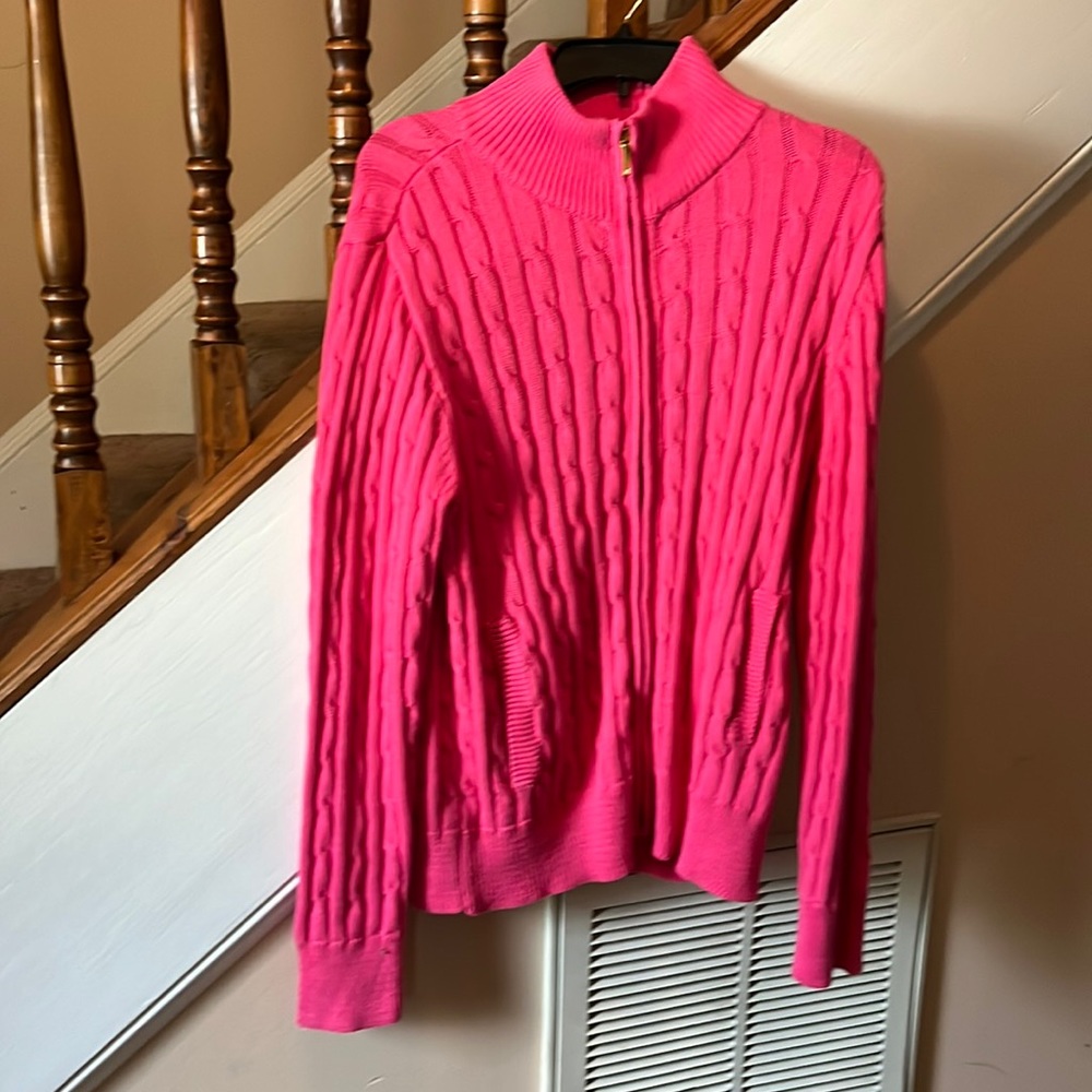 CHAPS women's pink Barbiecore Zip Up Sweater NWT